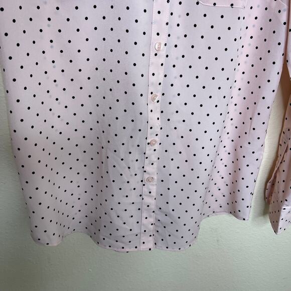 Talbots Long Sleeve Button Up Pink Polka Dot Sheer Blouse Small - Picture 7 of 13